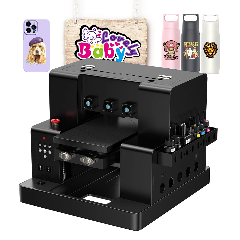 COLORSUN  Multifunctional  A4 LED UV Flatbed Printer C+W+Varnish UV Printer for Phone Case GlassCylinder Bottle Multi-layer