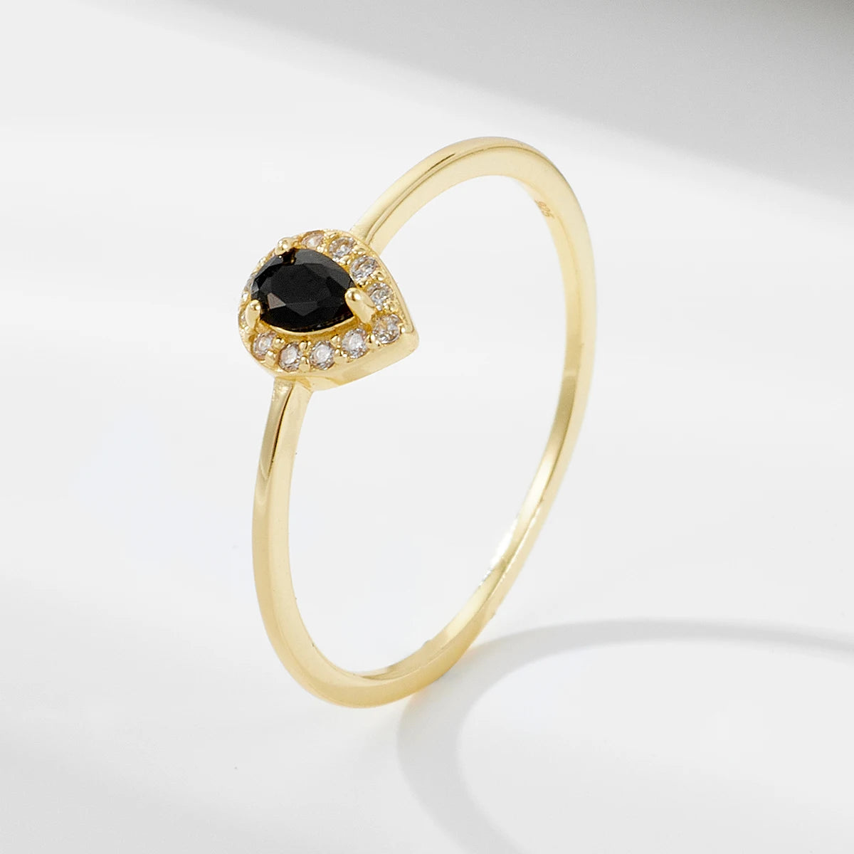 Fashion 925 Sterling Silver Jewelry 14K Gold Plated Ring Vintage Water Drop Black Zircon Rings for Women Anniversary Gifts