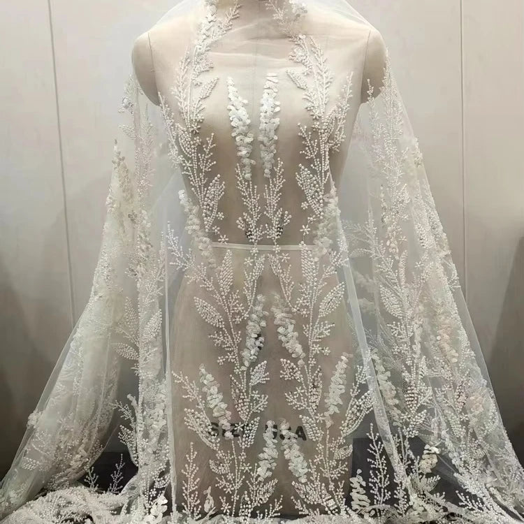 New Bead Embroidery Sequin Mesh Soft Lace Fabric Wedding Dress Lace Clothing Accessories Decoration Robe Dentelle Decoration