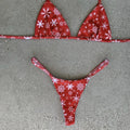 Christmas Printed Bathing Suit Women Tie Knotted Swimwear Two Piece Thong Bikini Set