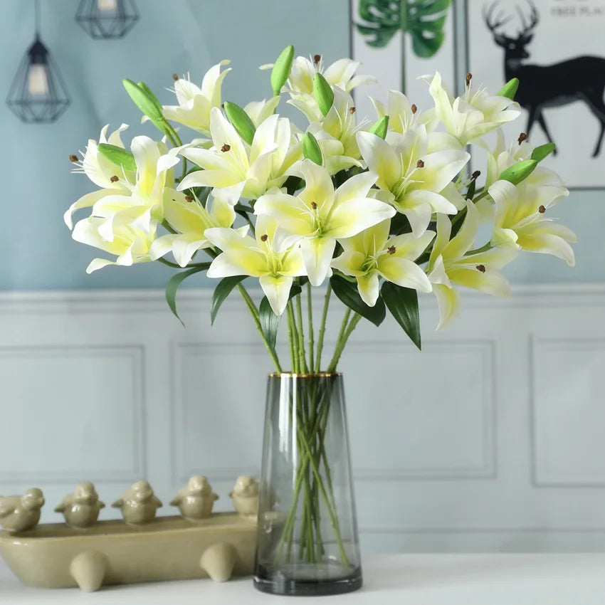 O-X507 Wholesale Real Touch Latex Lily Flower White pink Yellow Artificial Lily Flower for Wedding Party Table Vase Centerpiece
