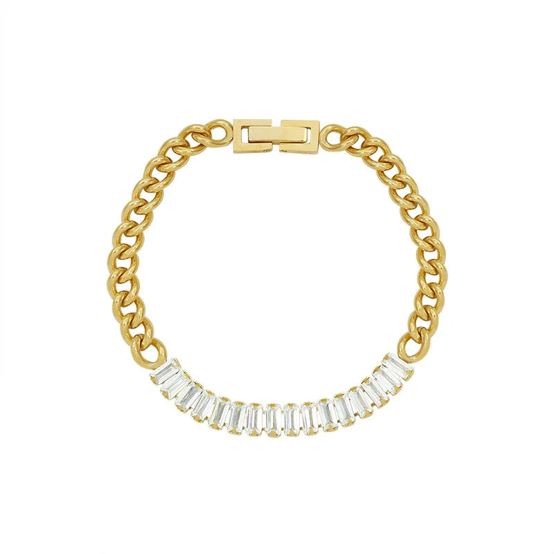 High End Women's Stainless Steel Zirconia Pave Link Chain Bracelet 18K Gold Plated Trendy Style for Gift Wholesale Jewelry