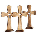 Rustic Tabletop Wall Art Set 3 Catholic Wooden Crosses Home Church Baptism Decor Reusable Handmade Wood Crafts Wall Signs