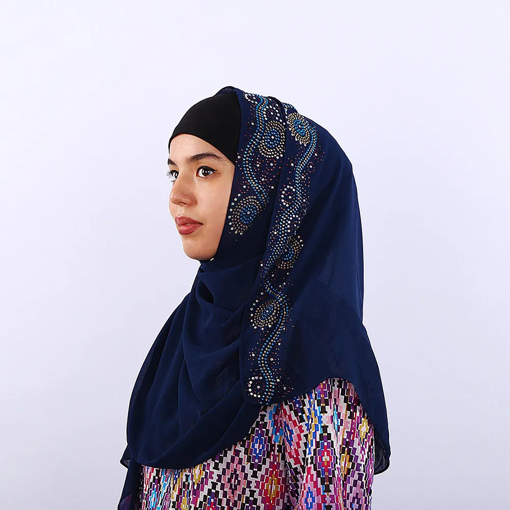New Ethnic Style Muslim Hijab Scarf with Camouflage and Dot Patterns Breathable Skin-Friendly Chiffon Long Scarf for Women