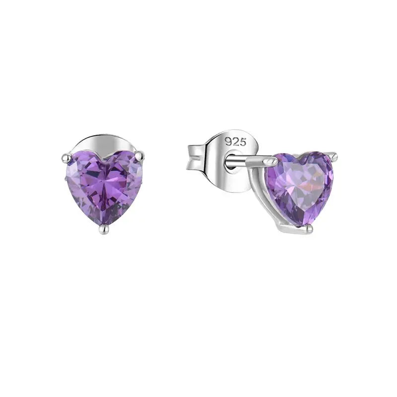 YH JEWELLERY's Hot Sale S925 Sterling Silver Stud Earrings Birthday Birthstone Trendy Heart Shape Custom Designs Gold Diamond