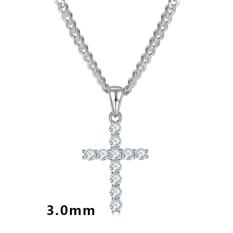 High Quality Big Cross Charm Pendant Necklace Jewelry S925 Sterling Silver 3mm Moissanite Christian Gifts for Men and Women