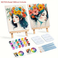 Modern Home Wall Art Picture 2pcs Framed DIY Paint by Numbers Printed Flower Women Design for Home Decors