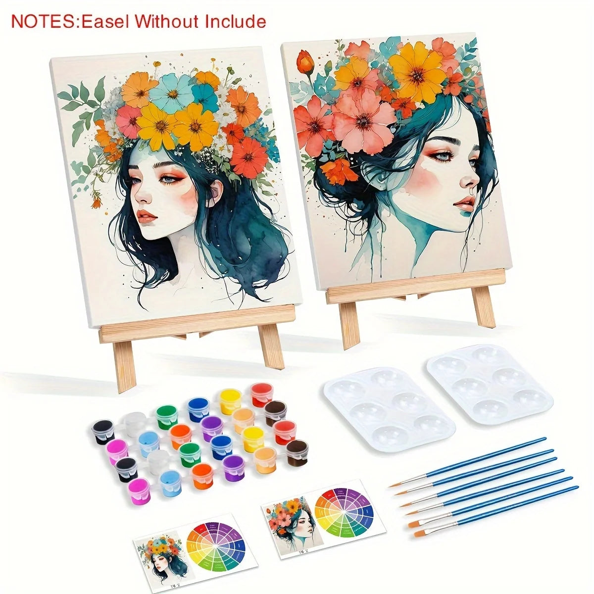 Modern Home Wall Art Picture 2pcs Framed DIY Paint by Numbers Printed Flower Women Design for Home Decors