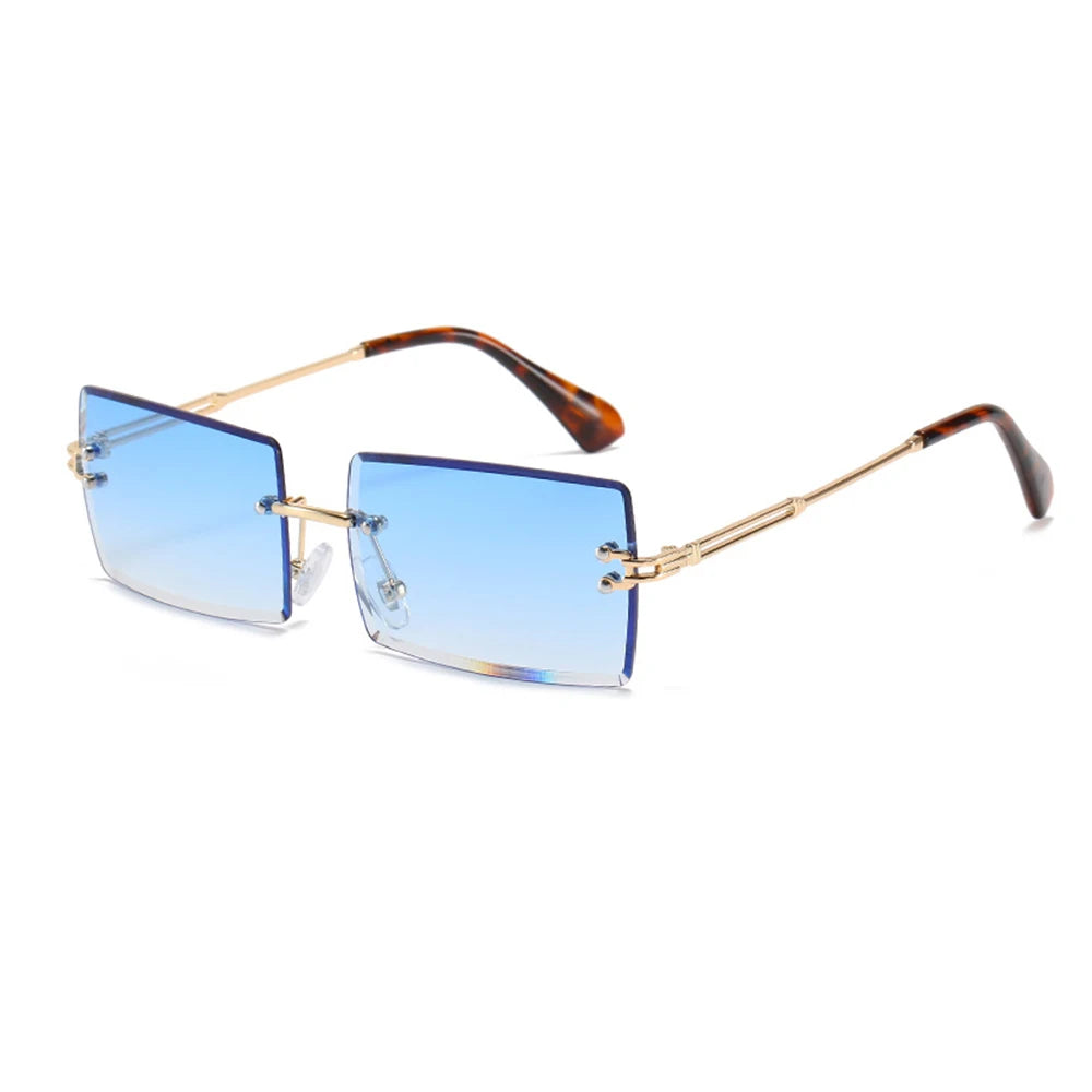 Sparloo 1647 Frameless Small Vintage Pink Red Black Popular Metal Rimless Rectangle Sunglasses Women