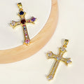 New Arrival Diy Punk Jewelry Copper Gold Plated Colored Zirconia Accessories Multi-Style Geometric Cross Necklace Pendant