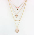 AJ052 Natural Rose Quartz Stone Fine Jewelry Necklace Set Gold Layered Necklace