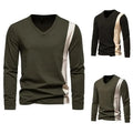 Autumn and Winter New Men's T-shirt European Size Casual Color Blocked V-neck Men's Long Sleeved T-shirt