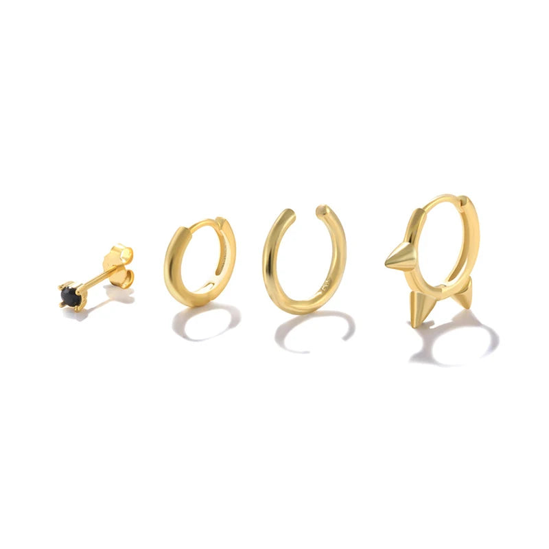 Fashion Minimalist Jewelry 925 Sterling Silver Earring Set Zircon Stud Earrings Spike Round Gold Plated Hoop Earrings Women