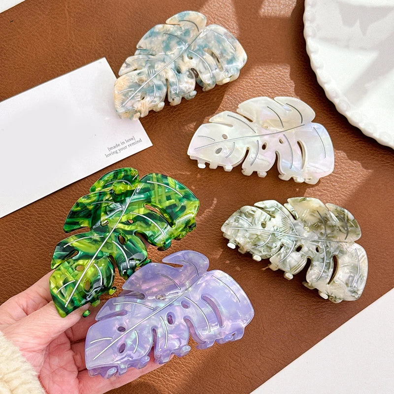 New Leaf Shape Acetic Acid Hair Claw Clips High Quality Leafage Acetate Hair Claw Large 9.3cm Elegant Ponytail Shark Clips Women