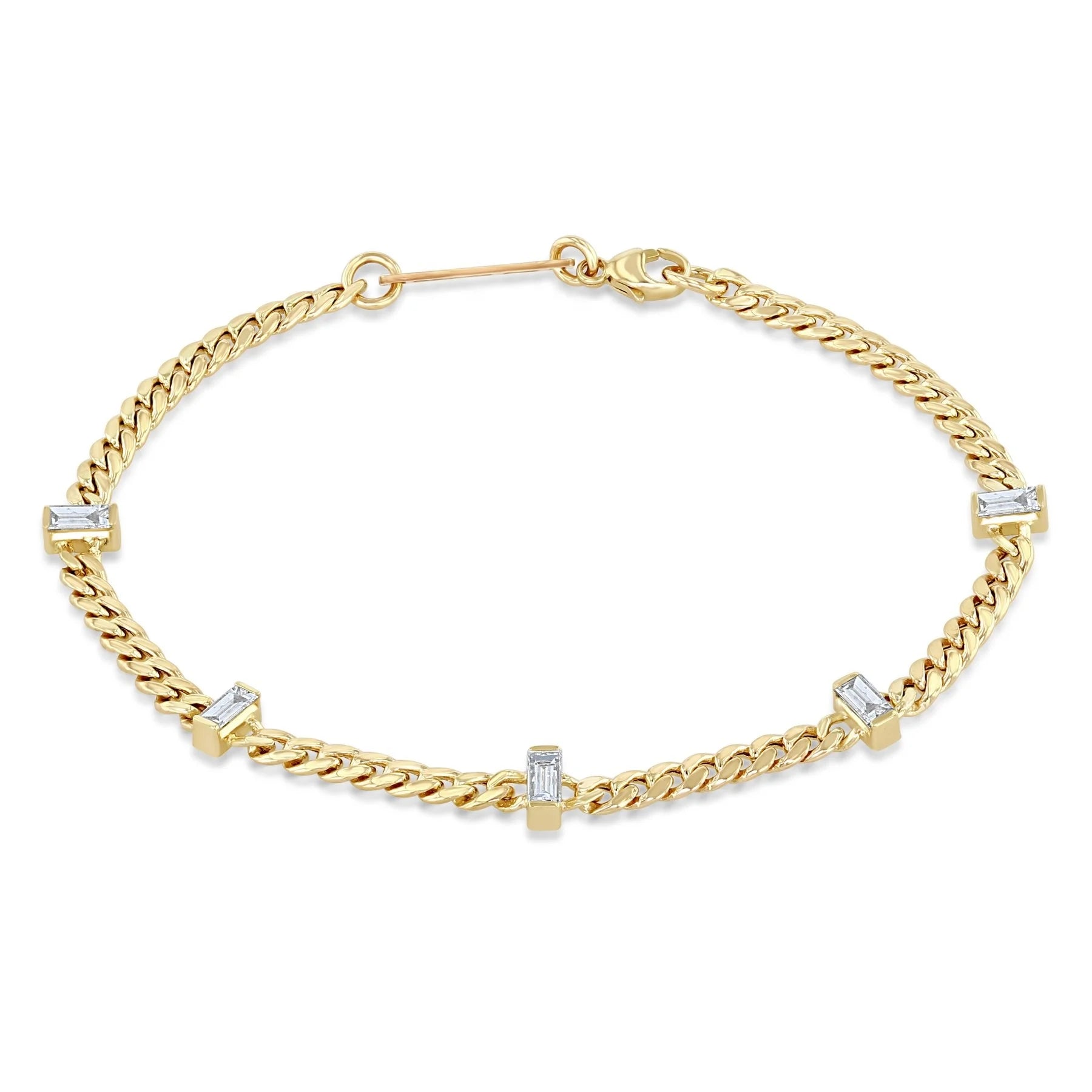 LOZRUNVE 925 Sterling Silver Fashion Baguette Charm Small Curb Chain Bracelet Jewelry