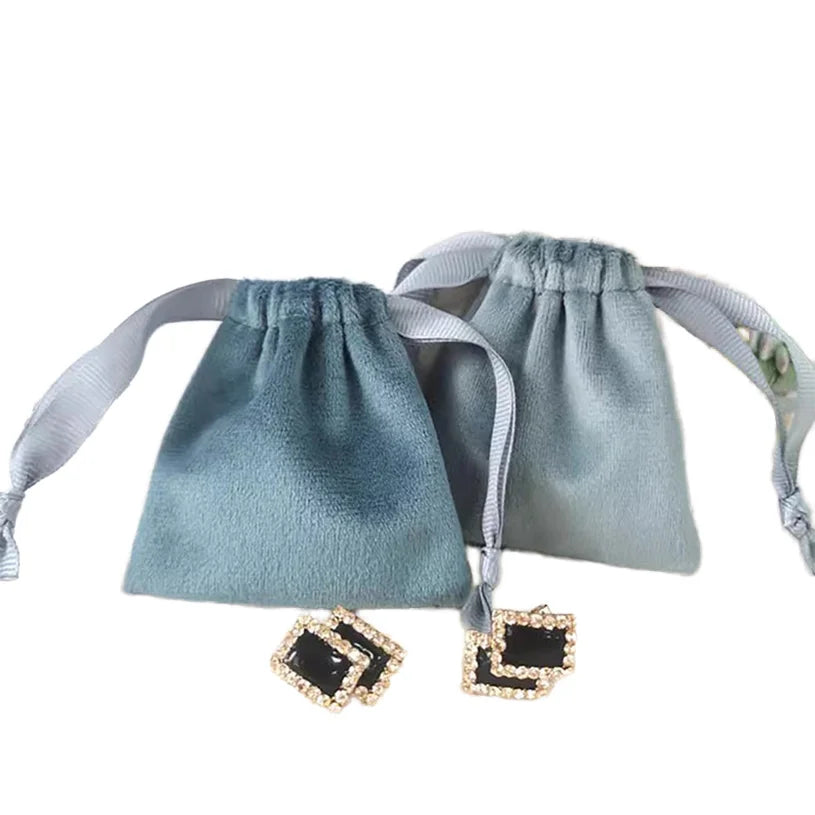 Custom Mini Black Velvet Drawstring Gift Bags Recyclable Satin Suede Screen Printed Obcloud Brand for Jewelry & Watch & Eyewear