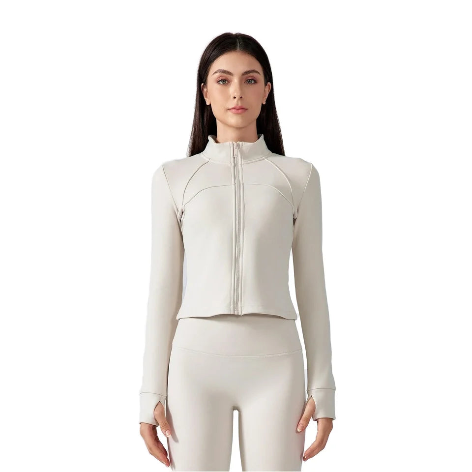 Women's Long Sleeve Fleece-Lined Cycling Running Fitness Top Slimming Yoga Sports Jacket for Fall Winter Solid Lightweight Print