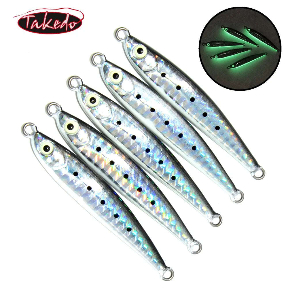 TAKEDO RX02  Luminous 17g 30G 40G 60G 80G 100g Slow Pitch Jigging Lures Fishing Jigging  Peed Metal Jig Lure