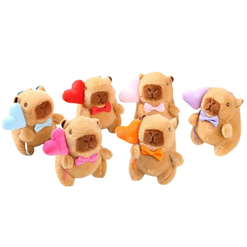 12cm Heart Bow Bowknot Capybara Stuffed Animal Toy Pendant Keychain Cute Love Capybara Anime Fluffty Plush Doll Key Chain Charm