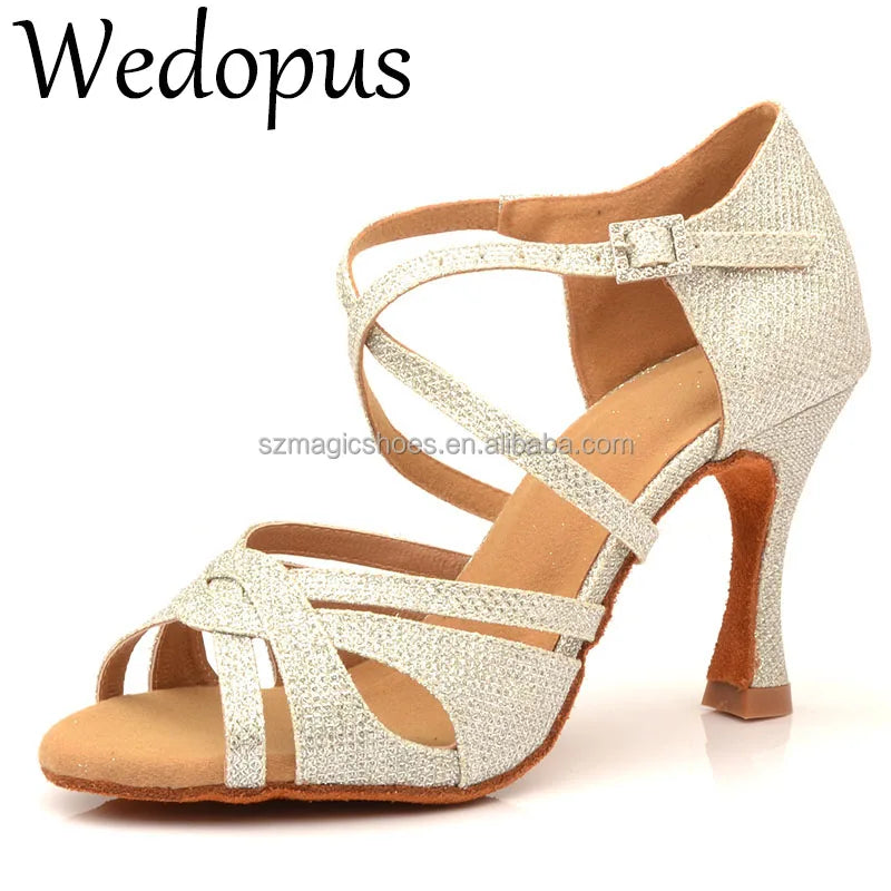 Customized Beige Glitter Pole Dance Shoes Heel 9CM