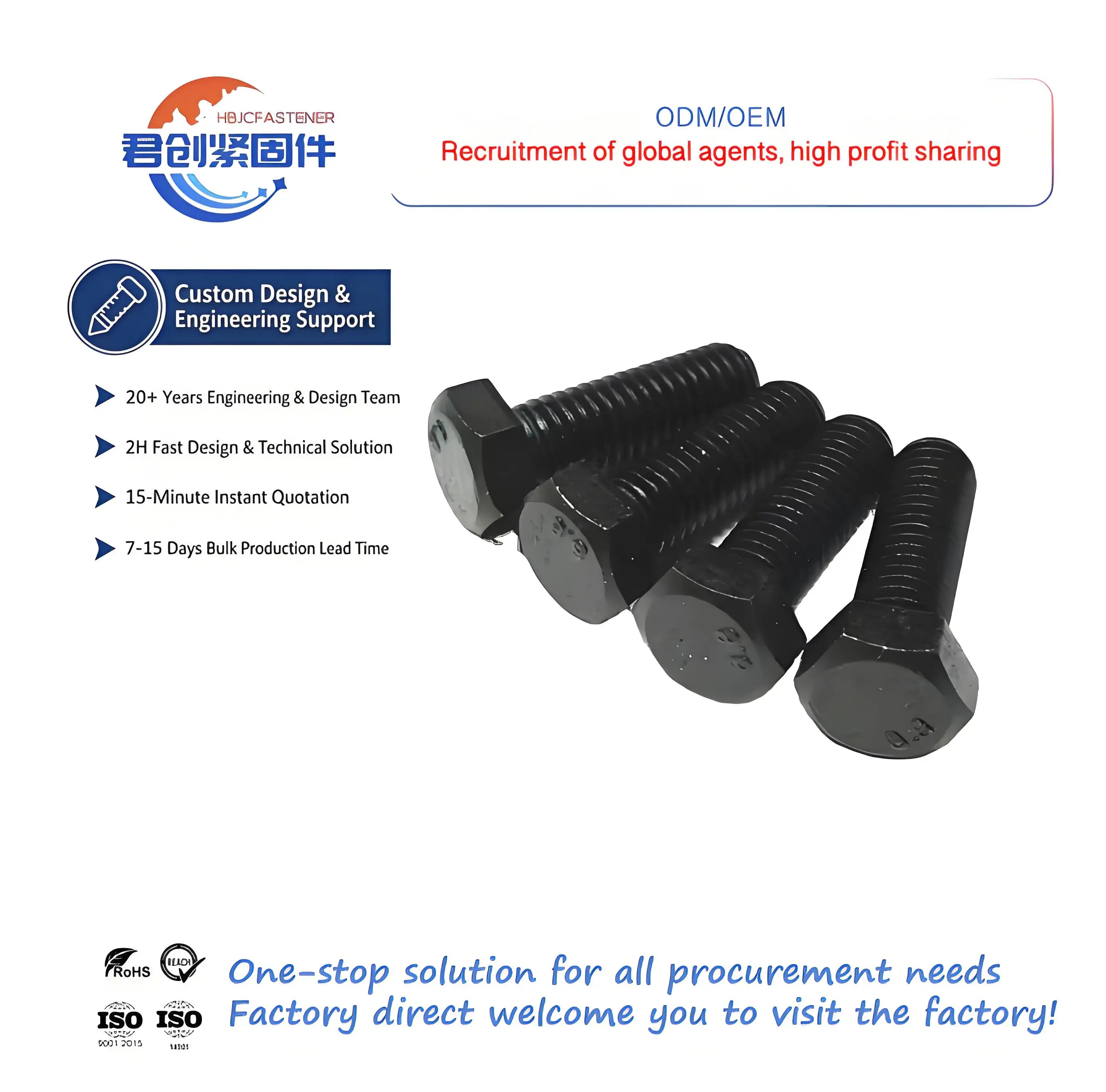 High Strength 8.8 10.9 12.9 Grade Zinc Black Oxide Steel Bolts DIN931/DIN933 Standard Hex Bolt M4 M8 M10 M12 Sizes