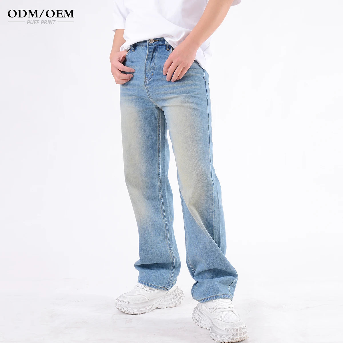 Custom Streetstyle Trend Pure Wash Pants Stonewashed Denim Jeans Casual Baggy Jeans for Men