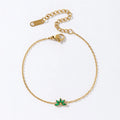 Trendy Fashion Stainless Steel 18K Pvd Gold Chain Gemstone Green Zirconia Lotus Flower Bracelet