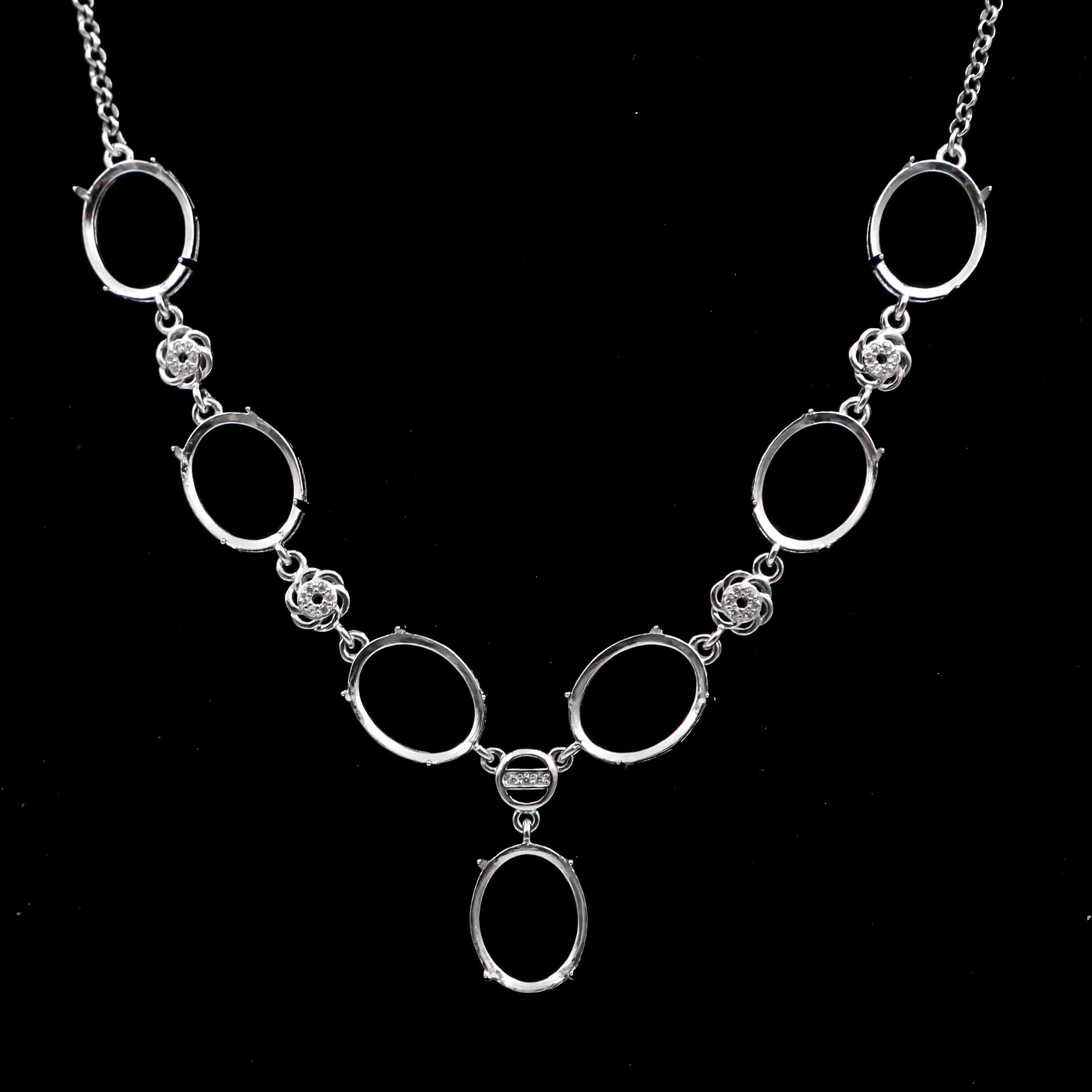 Sterling Silver 11*14mm Semi Mount Necklace Empty Support Blank Claw Setting S925 Base Holder Without Center Stone DIY Inlay
