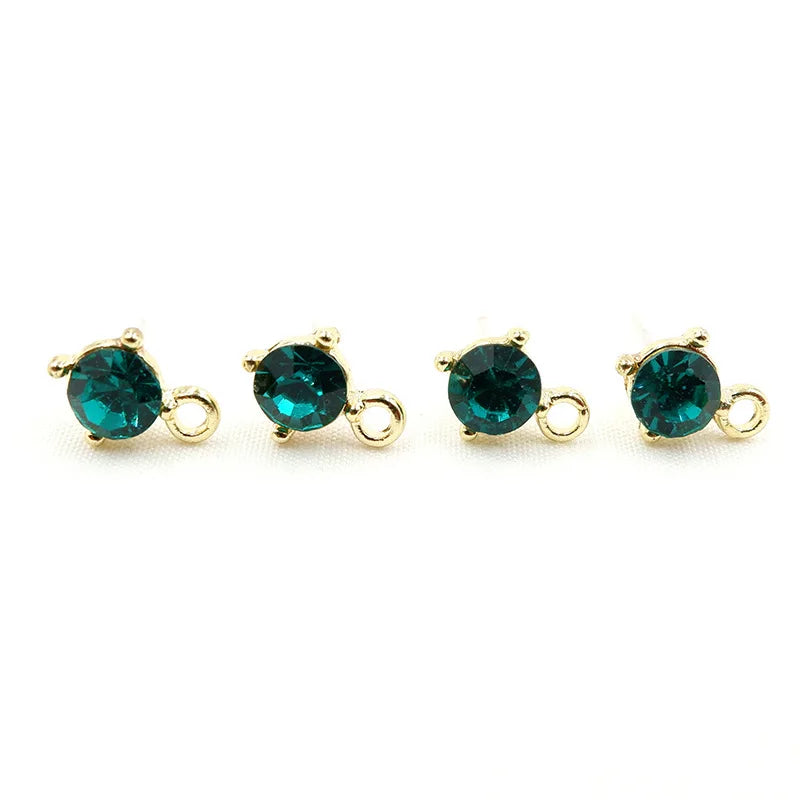 Simple Bright Cut Colored Crystal Diamond Earrings Silver Needles Stud Ear for Diy Earring Accessories Assembly Materials