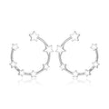925 Sterling Silver Simple Round Circle Star Stud Earrings Spaced Pentagram Women's Trendy Zircon Jewelry Wedding Party Gift
