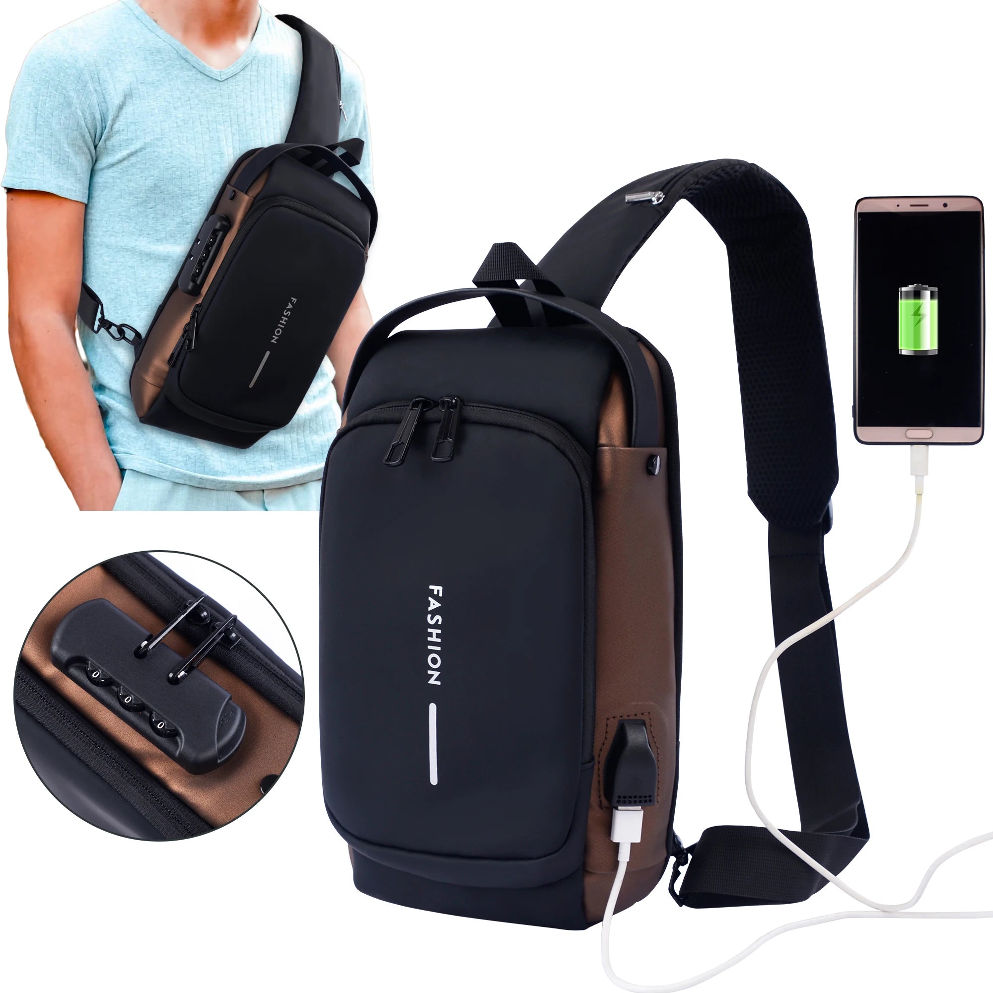 Wholesale and Custom Waterproof Anti Theft Chest Bag Usb Crossbody Sling Bags for Men Single Shoulder With USB Charger