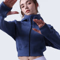 Autumn Winter Crop Top Hoodie Casual Knitted Gym Sport Wear with Zip-up Hat Short Yoga Hoodies