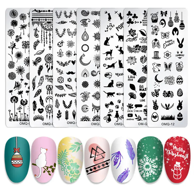 NAP003 Stainless Steel 12*4cm Beauty Nail Art Plates Flower Snow Christmas Series for Manicure Design Set