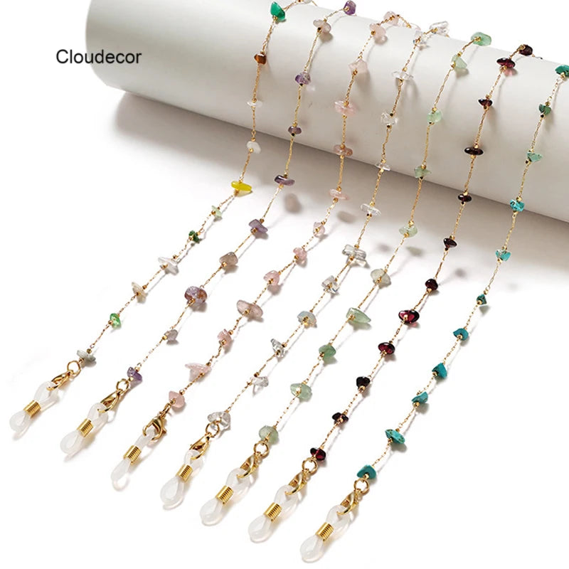 New Beaded Eyeglasses Necklace Women Mask Chain Sunglasses Brand Trendy Irregular Stone Glasses Chain Anti Loss Lanyard
