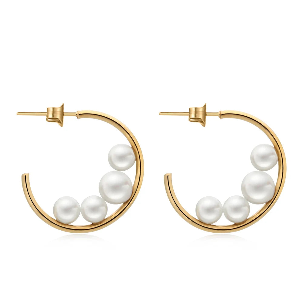 Special C Shape 18k Gold Pearl Drop Earing Freshwater Custom Name Stainless Steel Earring Wire Wedding Jewelry Kolczyki