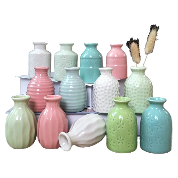 Wholesale Modern Simple Home Decor Vase Flower Utensils Dried Flowers Hydroponic Plant Mini Color Ceramic Vases