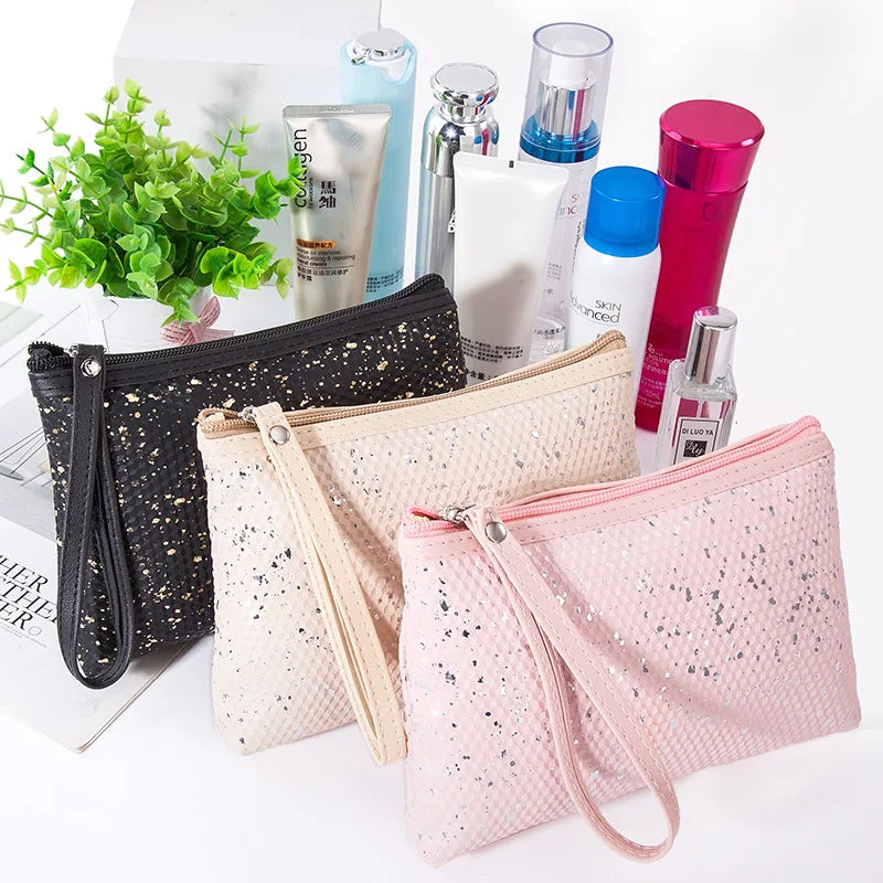 New Fashion Sequin Pu Cosmetic Bag Large Capacity Portable Multi-function Women's Hand Holding Cosmetic Bag Eco