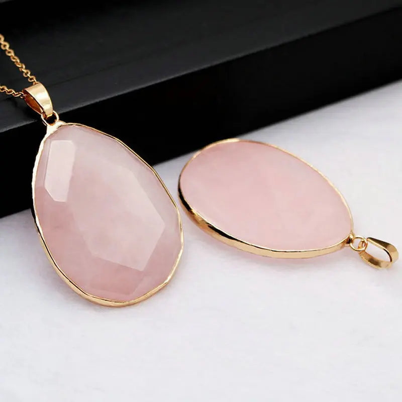 Natural Stone Rose Quartz Pendant Crystal Healing Stones Faceted Electroplating Pendant Necklace DIY Jewelry Accessories
