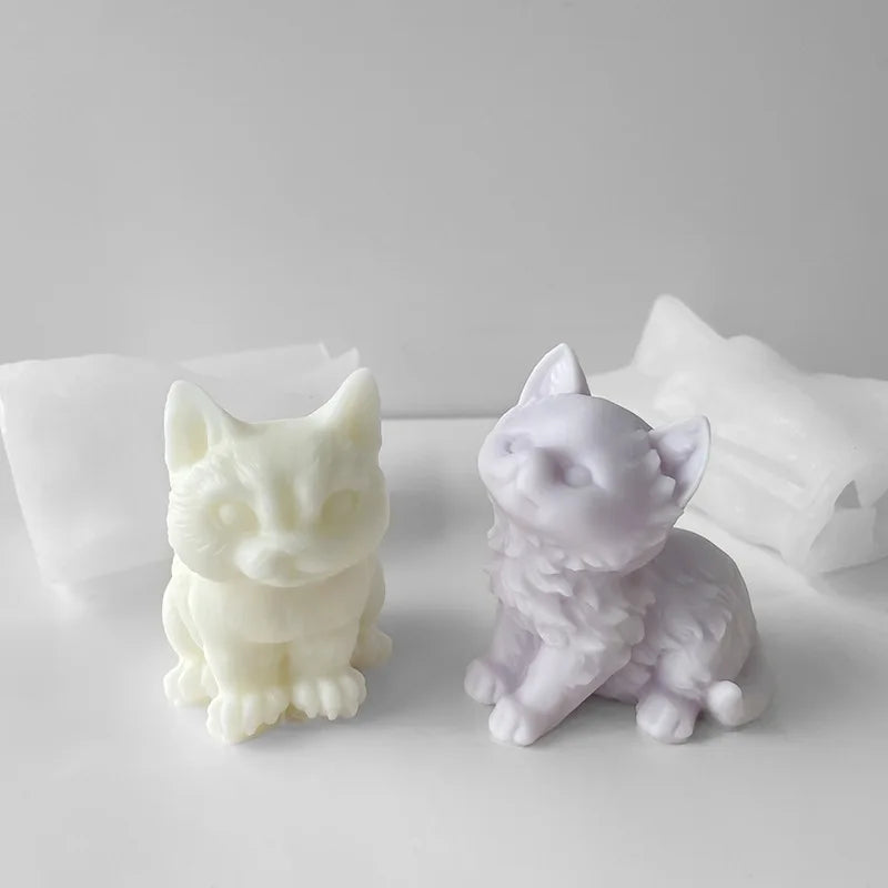 Sitting 3D Cat Candle Silicone Mold Animal Candle Mold for Candle Making