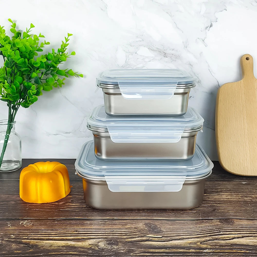 LIHONG Manufacturer Metal Airtight Food Container Stainless Steel Lunch Box Adults Bento Lunch Box Plastic Lid Microwave Safe