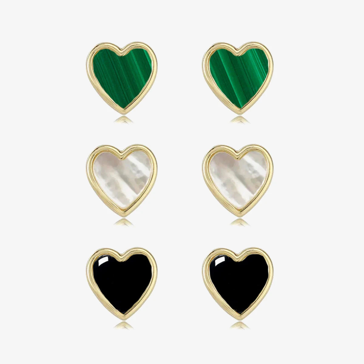 MOP Malachite Onyx Turquoise 925 Sterling Silver Women Jewelry Heart Stud Earrings for Women