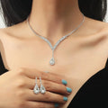 Latest 2pcs Simple Full Diamond Droplet Women Bride Wedding Necklace Earrings Jewelry Set