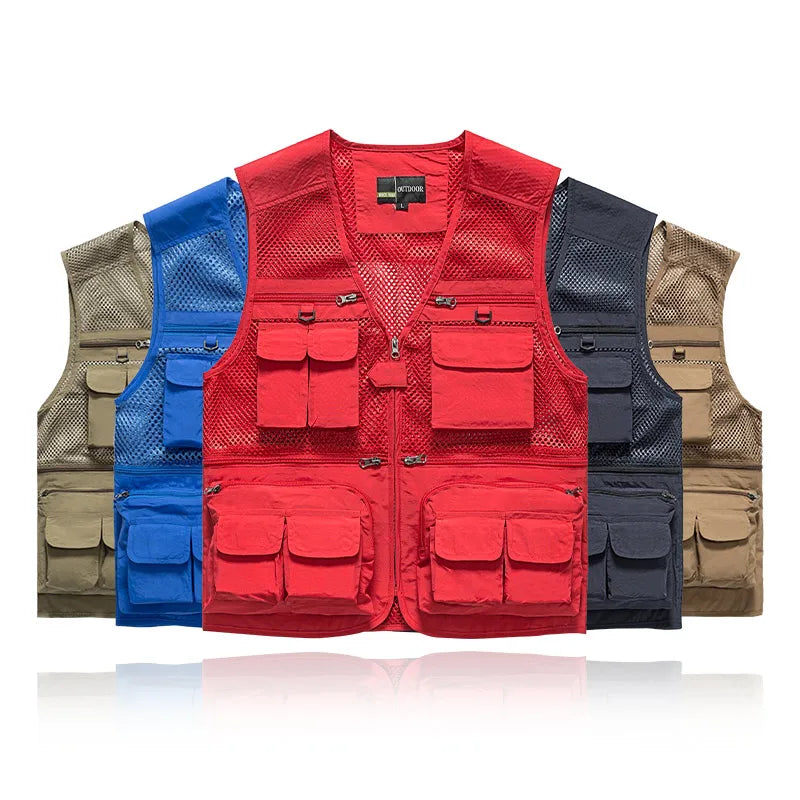 Custom Logo Men's Workwear Vest Multi Pockets Breathable Construction Work Vest Clothes High-end Waistcoat Vest Work Clothes