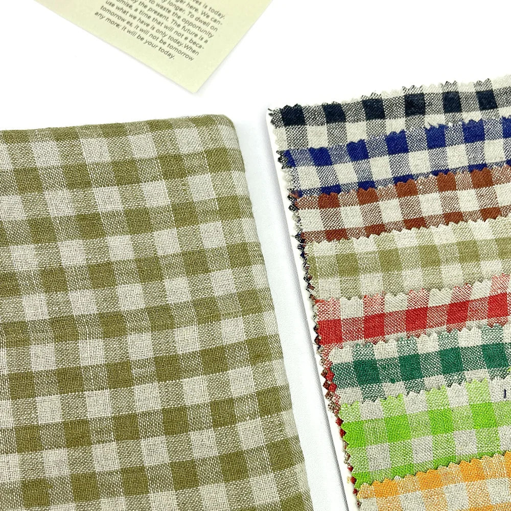 Eco-Friendly Stone Washed Linen Fabric Yarn Dyed Plaid Sustainable Organic Linen Gingham Check Fabric Shirt Material