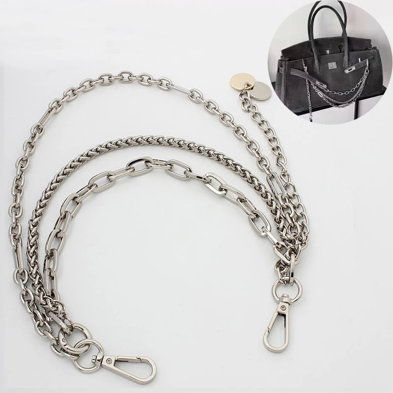 Nolvo World Good Quality New Design Silver  Shoulder Clip Strap Three-tier Decorate Chain for Ladies Pouch Bag