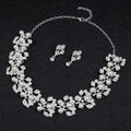 Hot Selling Rhinestone Leaf Flower Wedding Jewelry Set Necklace Earrings Pearl Jewelry Set for Women