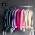 Janefur Wholesale Women Soft fox Fur Balls Elegant Woolen Shawl Scarf Winter Spring Autumn Fur Poncho