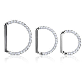 G23 ASTM F136 Titanium D Shape Septum Rings 16G Cubic Zircon Cartilage Helix Earrings Hinged Clicker Nose Rings Daith Piercing