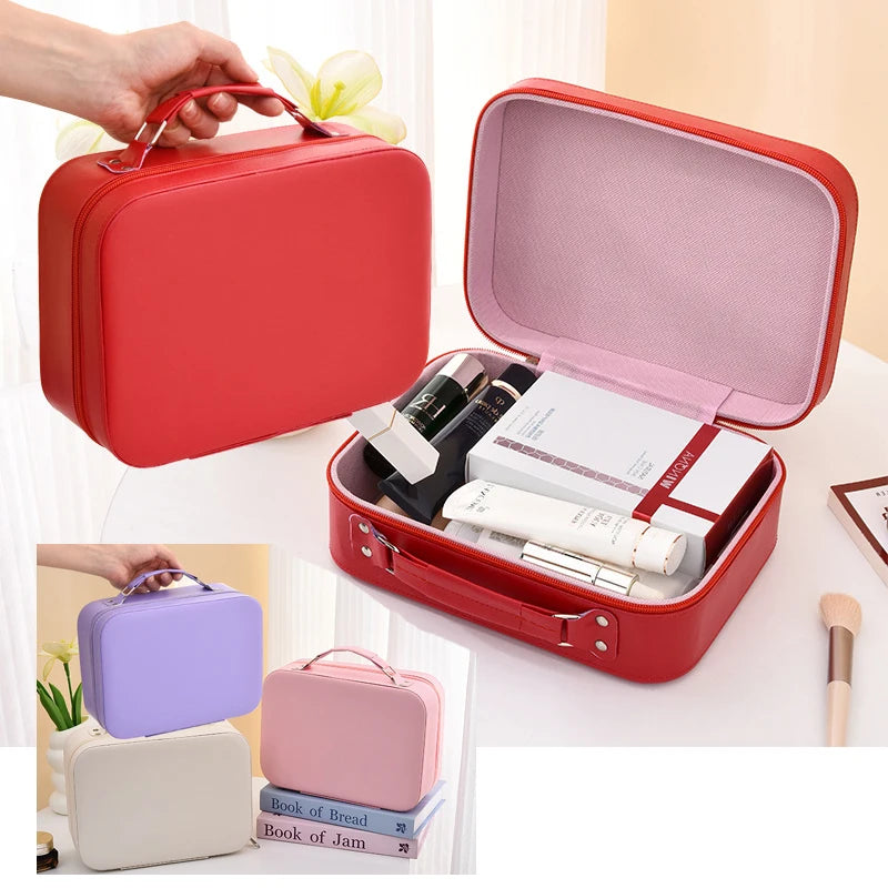 Custom Logo Large Capacity Travel Cosmetic Bag Waterproof PU Case with Mirror Organizer Storage Boxes & Bins