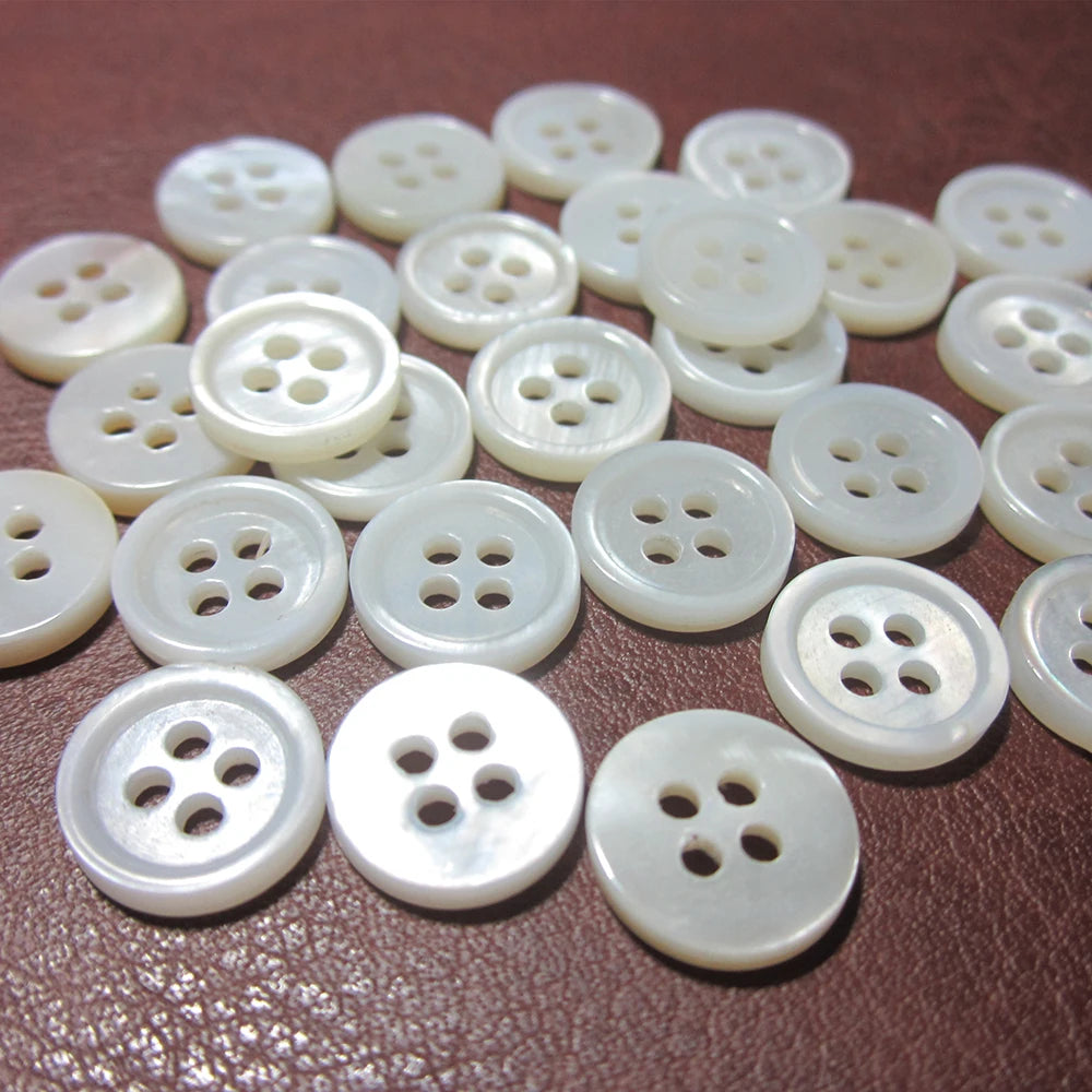 Niucky S0201-009 Low MOQ Economical 9mm 12.7mm 4-Hole Thin Edge White Pearl Shell Flatback Washable Buttons for Shirt Polo
